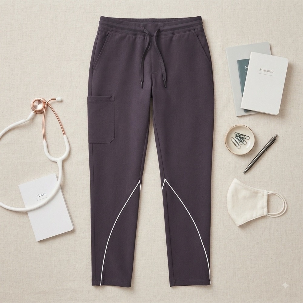 Jaanuu Scrub Pants Womens L Black Jogger Drawstring Cargo Piping‎ Stethoscope L